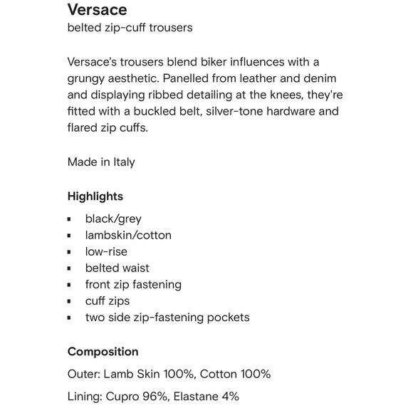 Versace Runway Black Leather Denim Size 40 US 4 Flared Pants Belted NWT $4875 - Picture 14 of 15